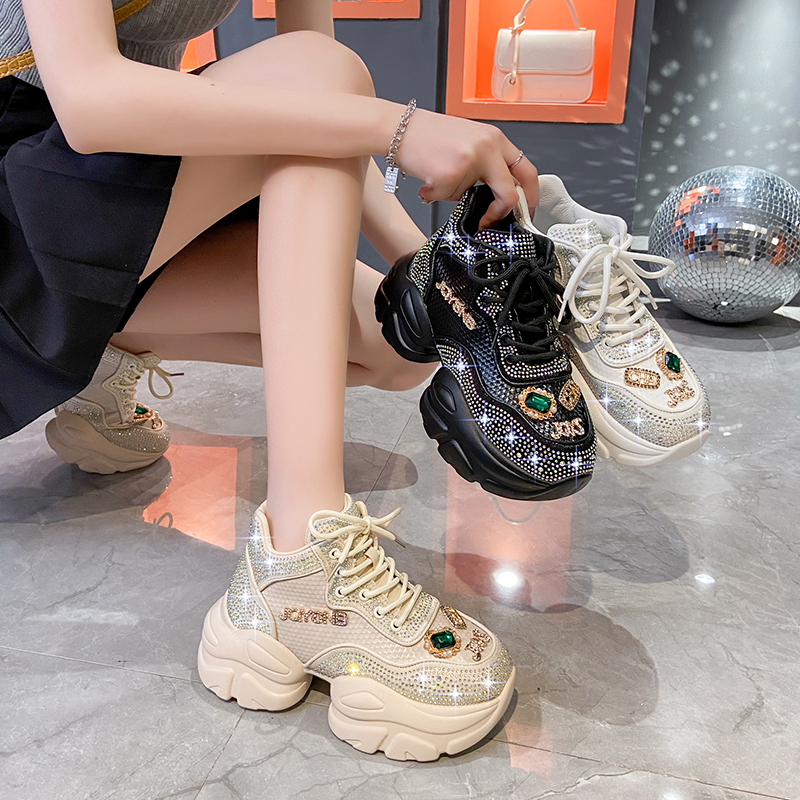 High Quality Fashion Women's Shoes New Rhinestone Women's Sneakers Diamond Breathable Luxury Designer Casual Platform Shoes Shiny outdoor ru