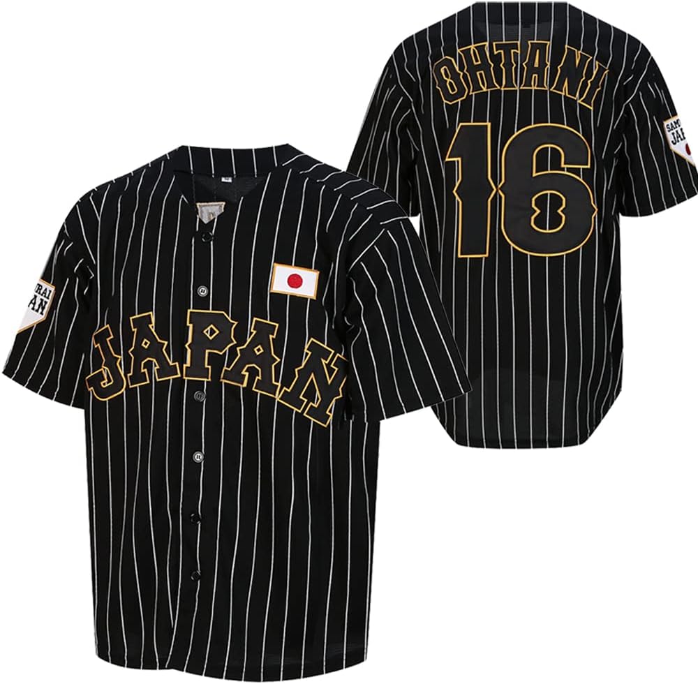Mens Ohtani 16 ed Japan Baseball Jerseys White Black Pinstriped Shirts Free shipping