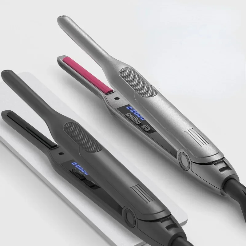 Mini Hair Curler Pencil Hair Straightener 2 in 1 Ceramic Thinnest Narrow Flat Iron with LED Display for Short Beard and Hair 241209