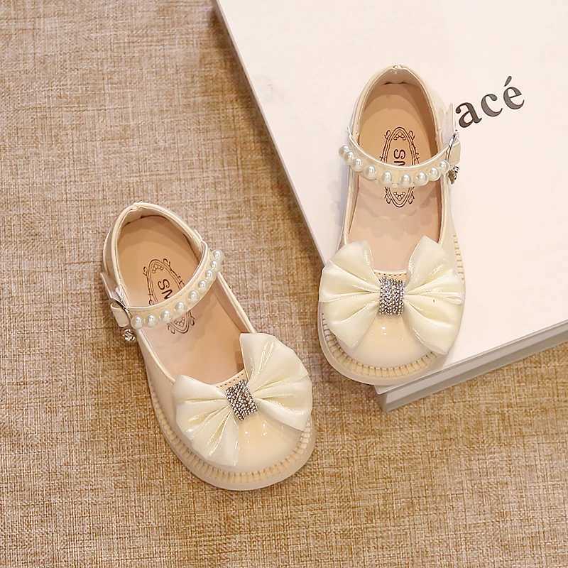 Sweet Children Leather Shoes Bowknot Organza Elegant Girls Mary Janes Three Colors Spring Princess Dance 26-36 Kids Flat ShoeXJ241209