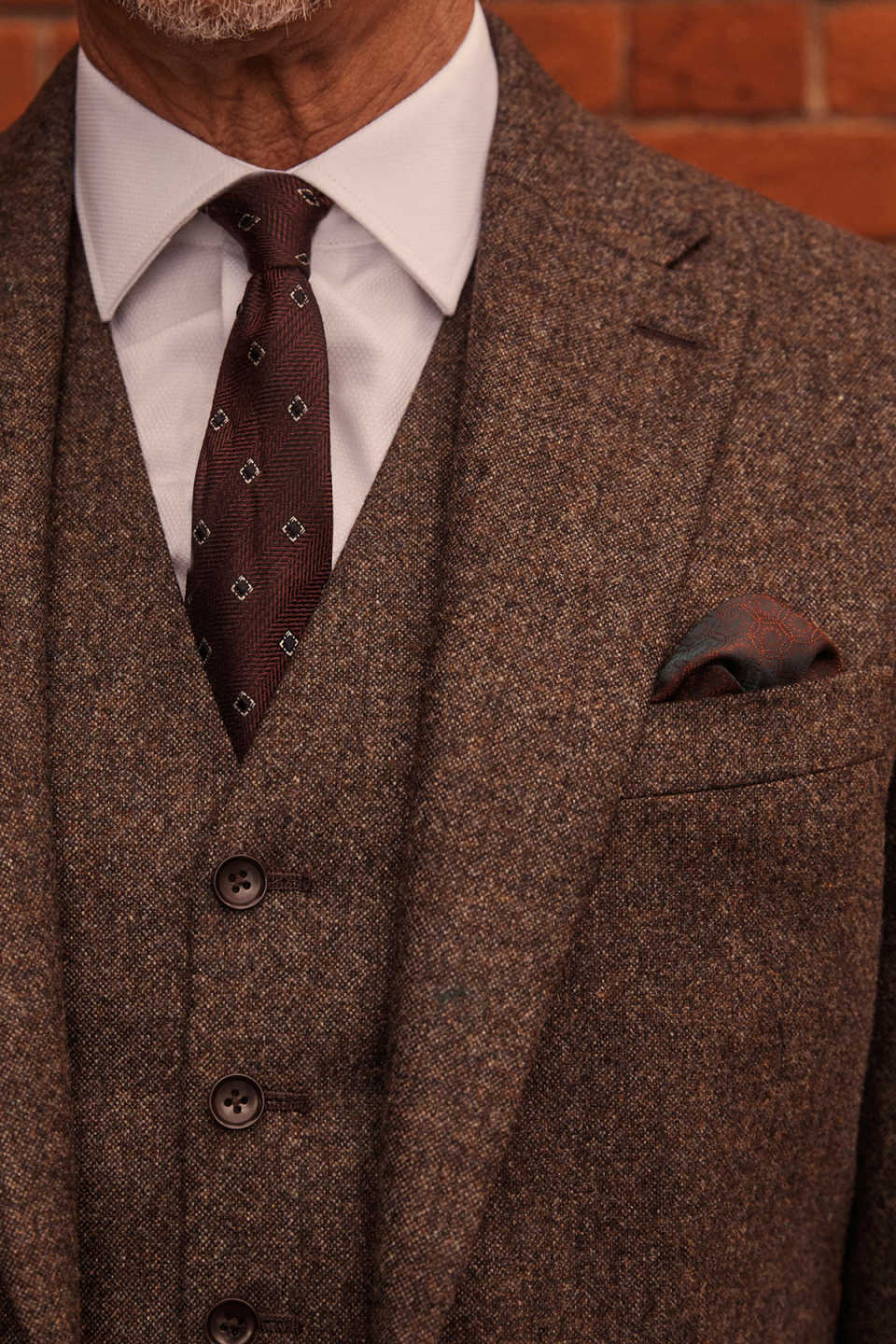 Brown Tweed Woolen Men Wedding Suits 3 Pieces Customized Handsome Wedding Tuxedos For Business Groom Wear