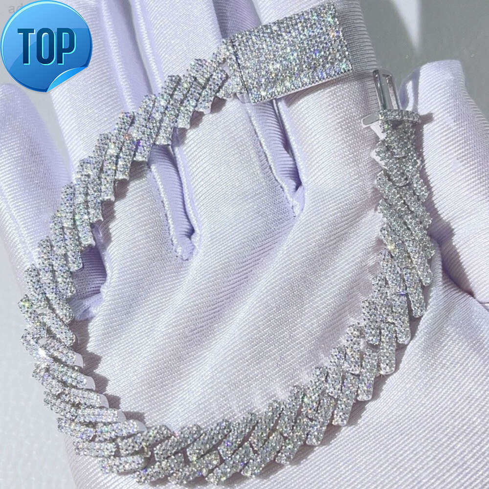 New Arrival Iced Out Sier Bracelets Unisex Bagutte Cut Vvs Moissanite Cuban k Bracelet