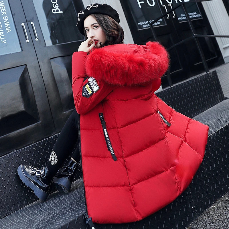 Winter 2025 womens Parka Coats long cotton casual fur hooded jacket thick warm slim fit coat 241209