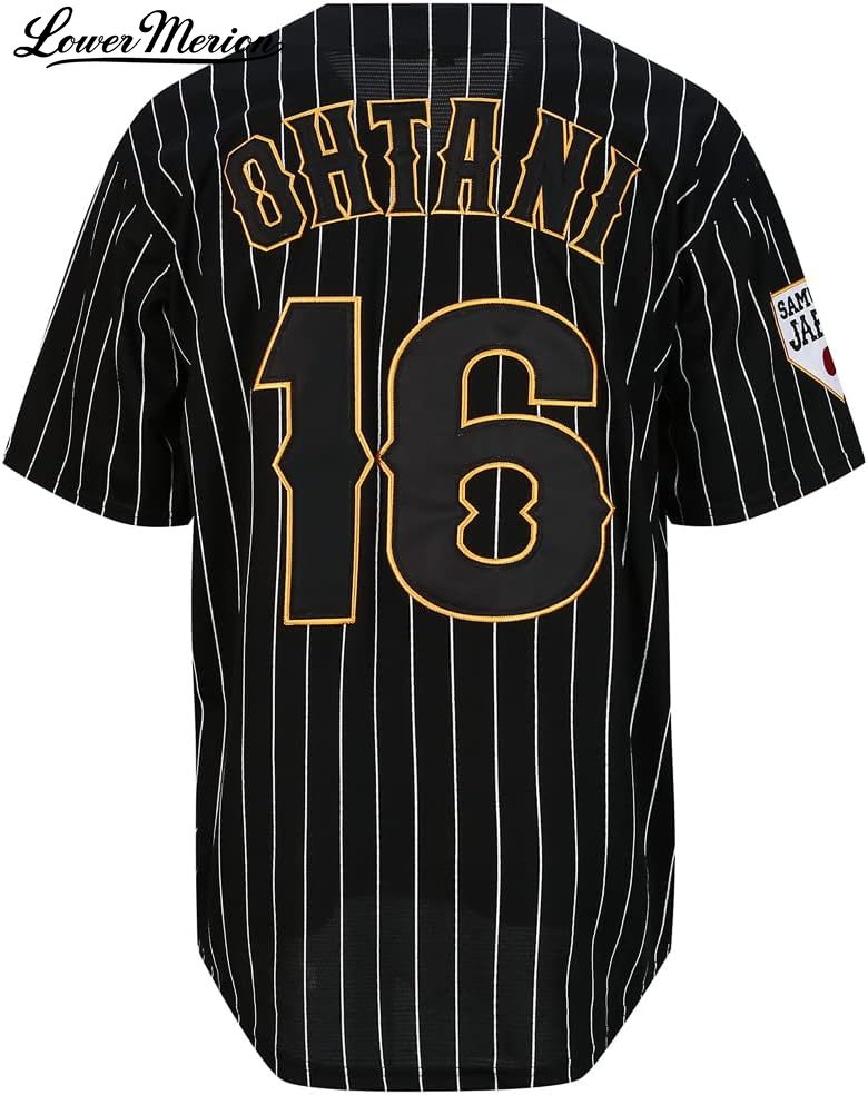 Mens Ohtani 16 ed Japan Baseball Jerseys White Black Pinstriped Shirts Free shipping