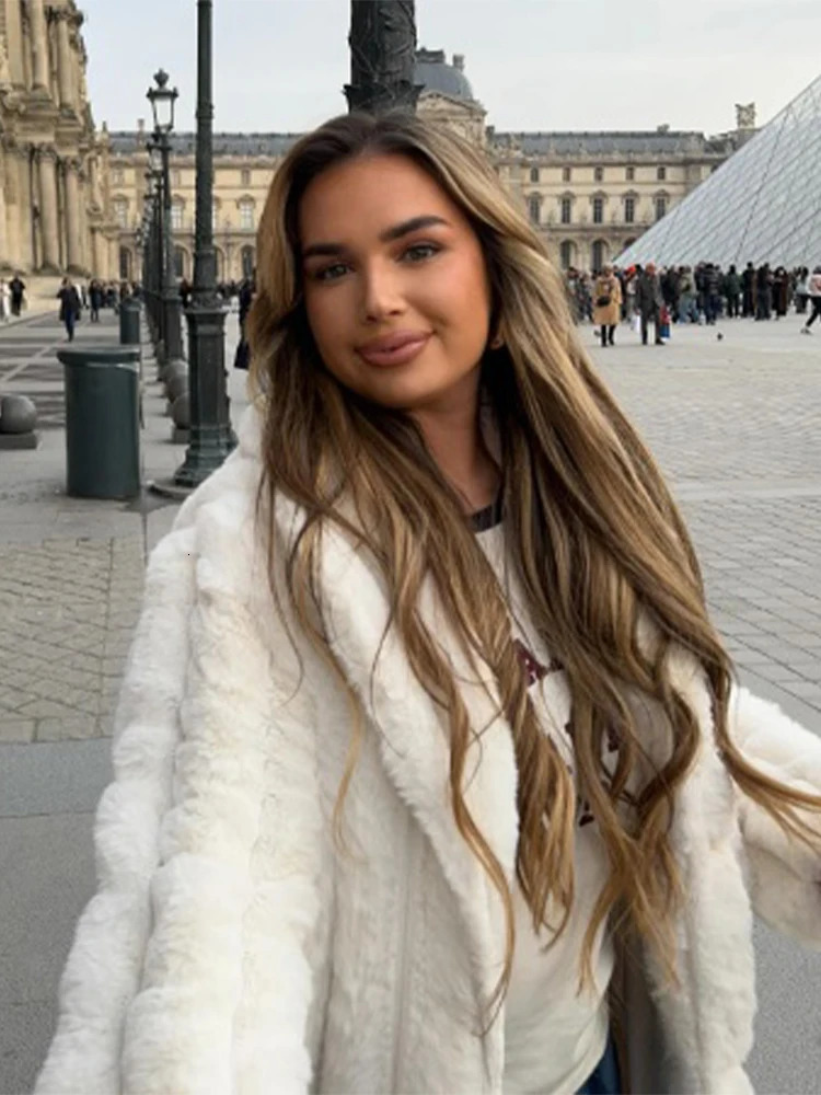 Womens Casual White Collar Faux Fur Coat Womens Elegant Thick Warm Long Sleeve Angry Long Open Fashion Coat 241202