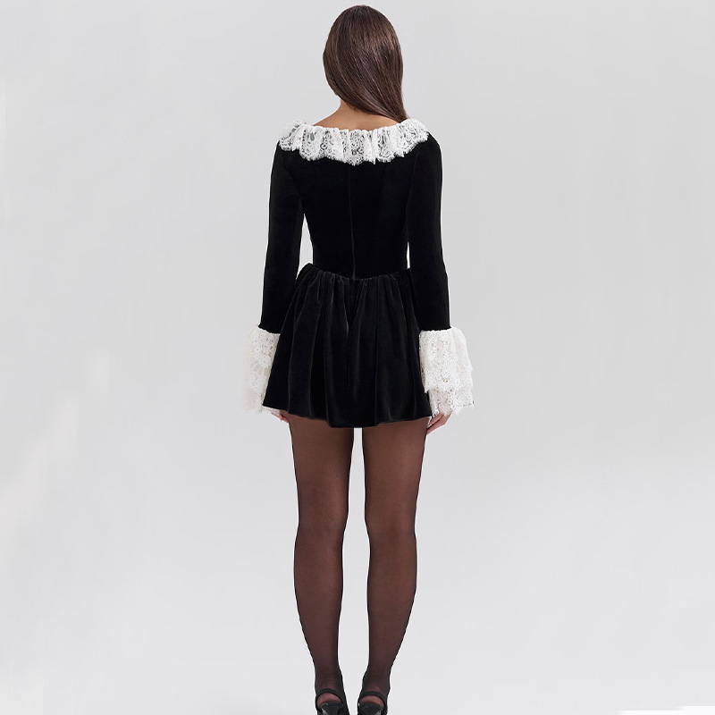 Women's Autumn New Lace Dress Women Slim Fit High Waist Slim Long Sleeve Knitted Short Skirt Luxury Letters Knitted Tank Dress Women