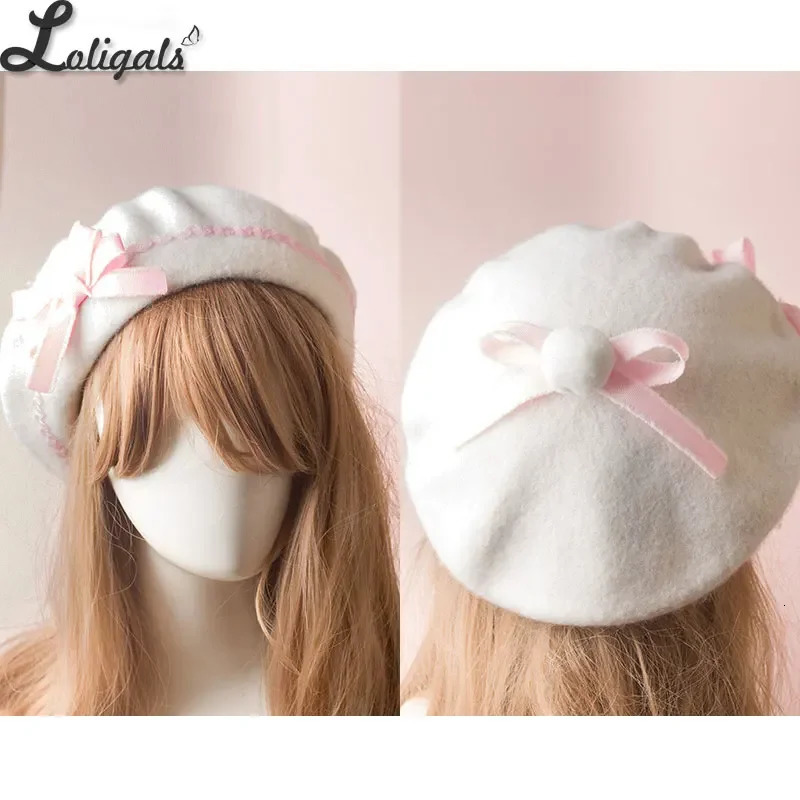 Cute lady Lolita sailor beret Gothic wool beret with cute bow for winter 241209
