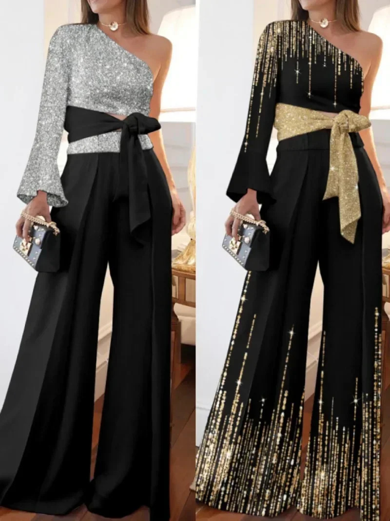 Womens jumpsuit wide leg pants shoulder print casual loose mens 241209