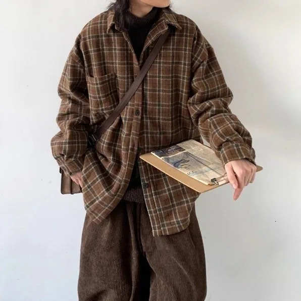 Spring and autumn vintage striped pocket cargo shirt for men women college style simple casual long sleeved 241209