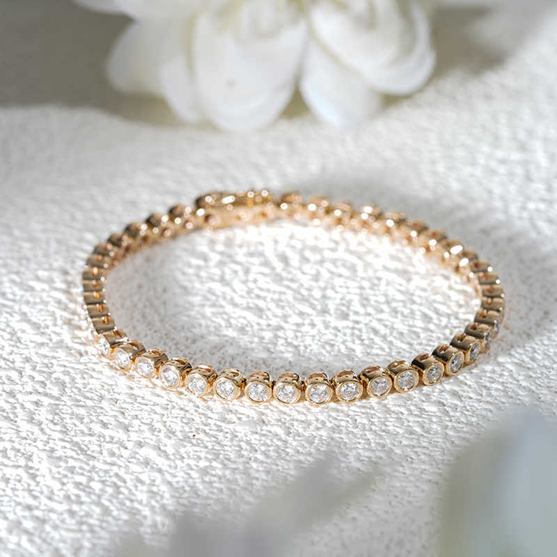 Starsgem Fine Jewelry 10K Gold Bezel Setting Tennis Bracelet With 2.5mm Round Brilliant Cut Moissanite Diamond Chain Bracelet