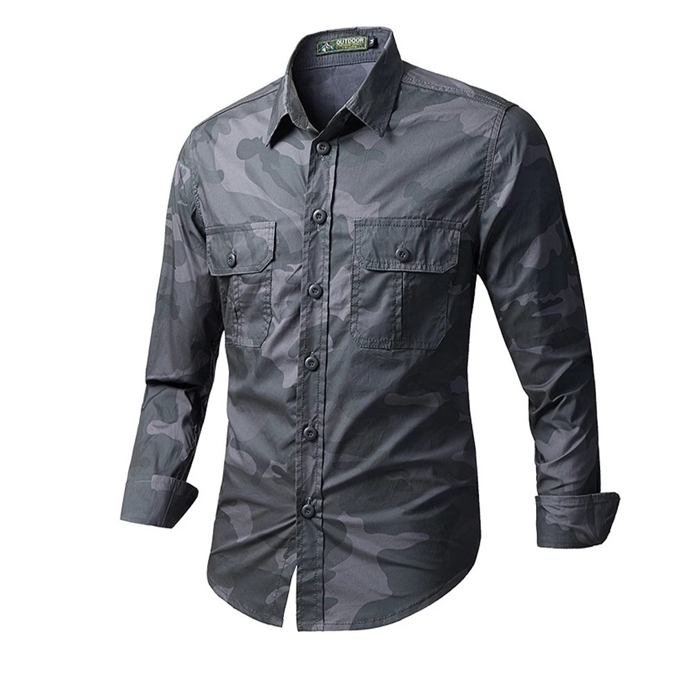 camouflage mens cargo shirt 100 pure cotton multi pocket highquality military jacket outdoor casual 241209