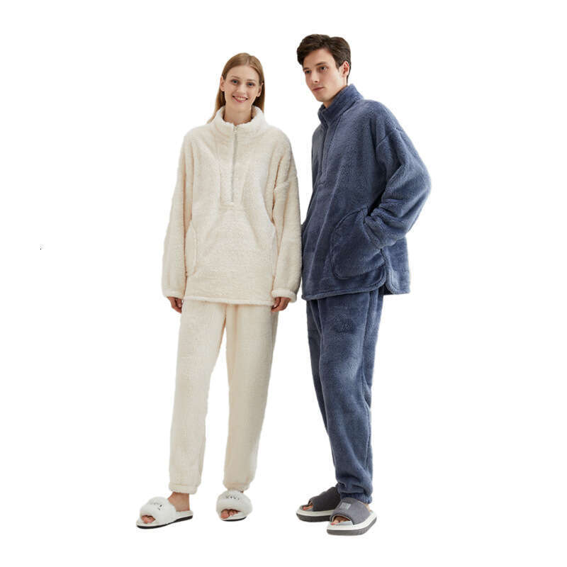 Coral fleece for couples, warm wearable, thick men's women's winter sleepwear set, 2024 new casual and versatile fashionable clothing