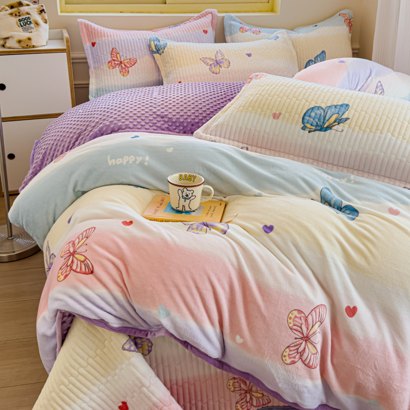 Thickened Milk Fleece Bean Quilt in Autumn and Winter, No Fluff Non-slip Duvet Cover