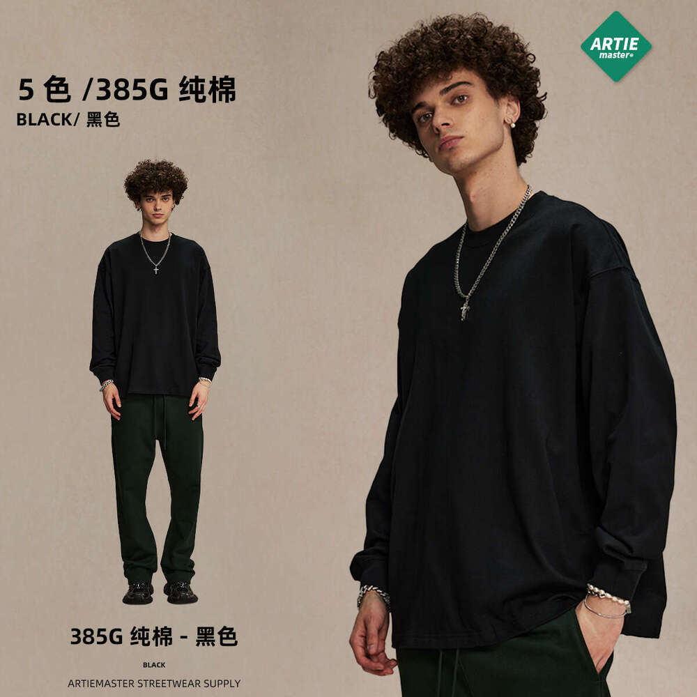 2024 Autumn/Winter New Product Heavy 385g T-shirt Oversize Trendy Brand Round Neck Men's Long Sleeve Top