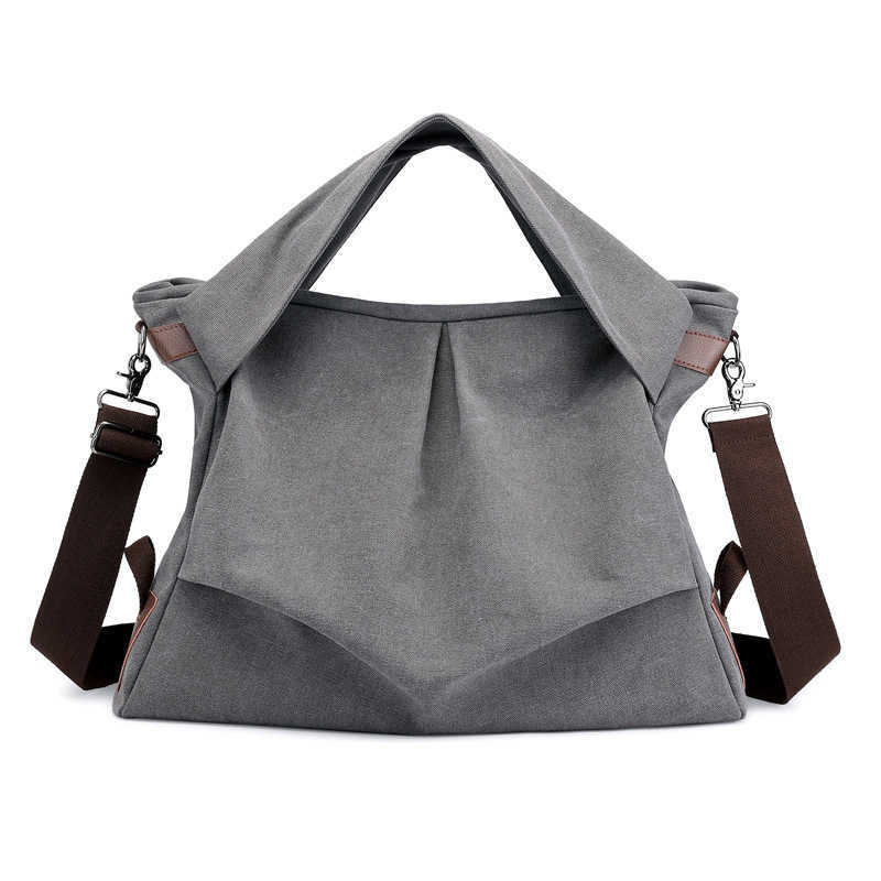 Canvas bag women's bag fashion pleated women's bag large capacity portable women's bag leisure Shoulder Messenger Bag 241215