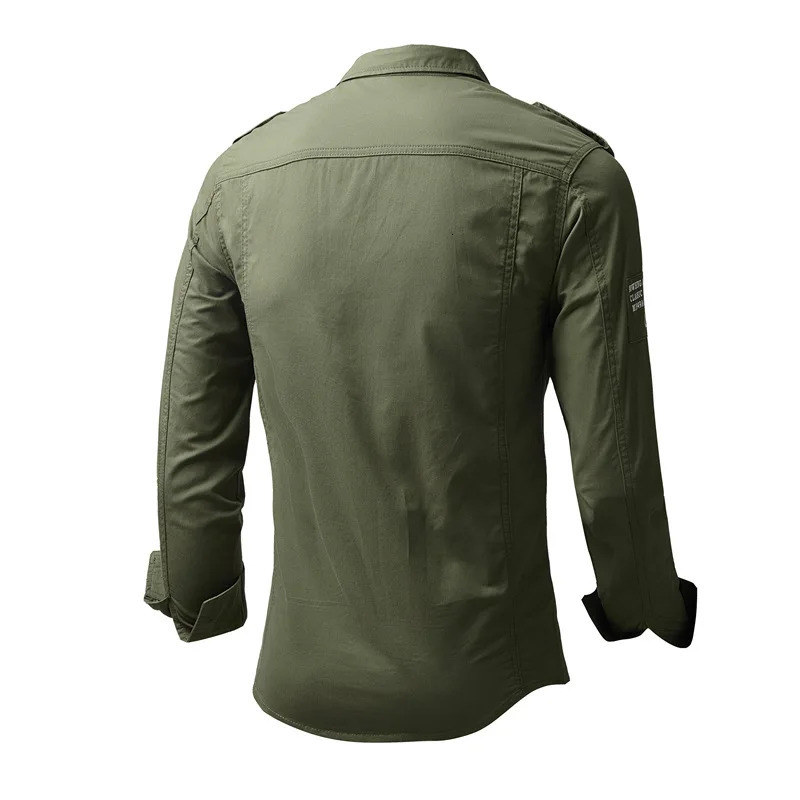Mens Spring and Autumn Freight Shirt Casual Loose Cotton Embroidered Long Sleeve Outdoor Hiking Military Tactical Tshirt 241209