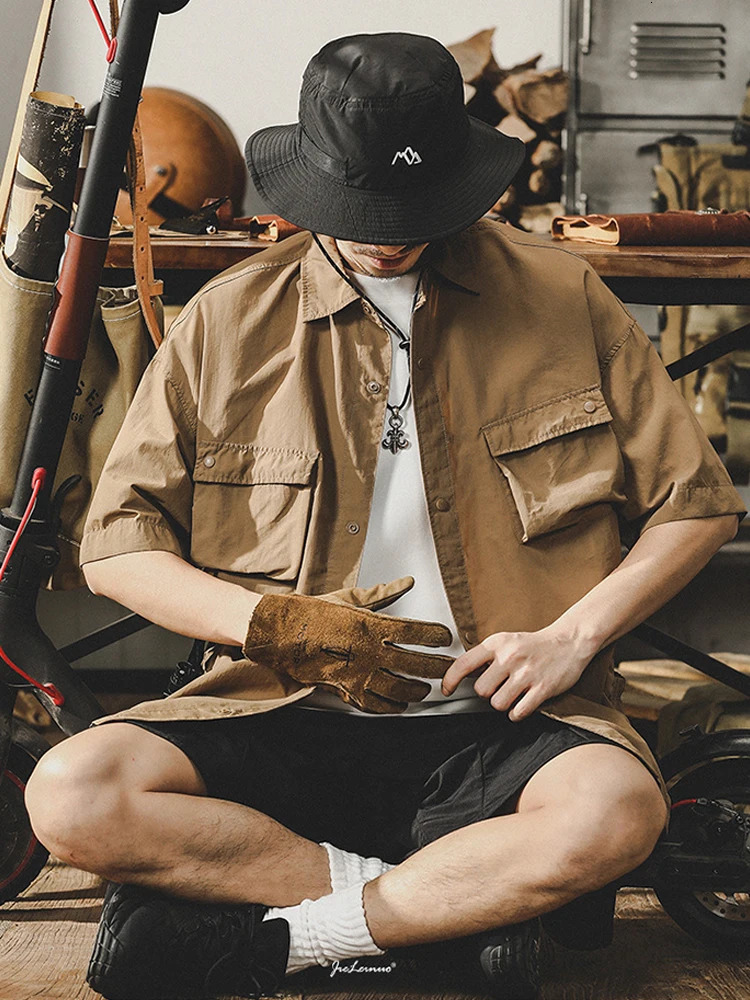 Houzhou Techwear freight shirt mens short sleeved top clothing casual quick drying summer Japanese street hiphop 241209