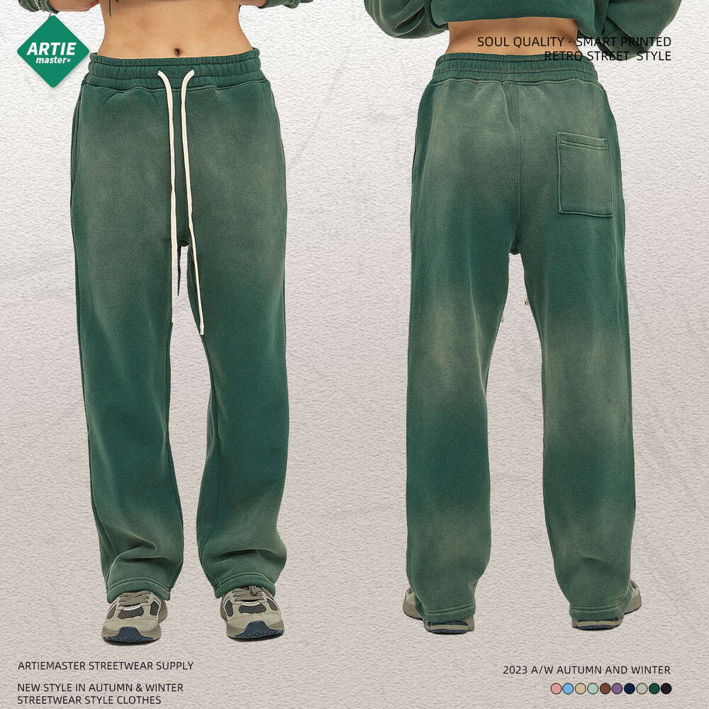 2024 Autumn/Winter New Product 360g Spray Dyeing Men's Whitening Wash Used Casual Pants