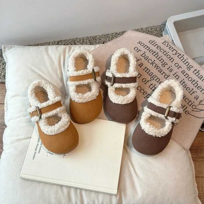 Children Winter Cotton Shoes Kids Thick Warm Plush Fur Shoes Simple Buckle Girls Moccasin Shoes Anti-Slippery Autumn 2024 NewXJ241209