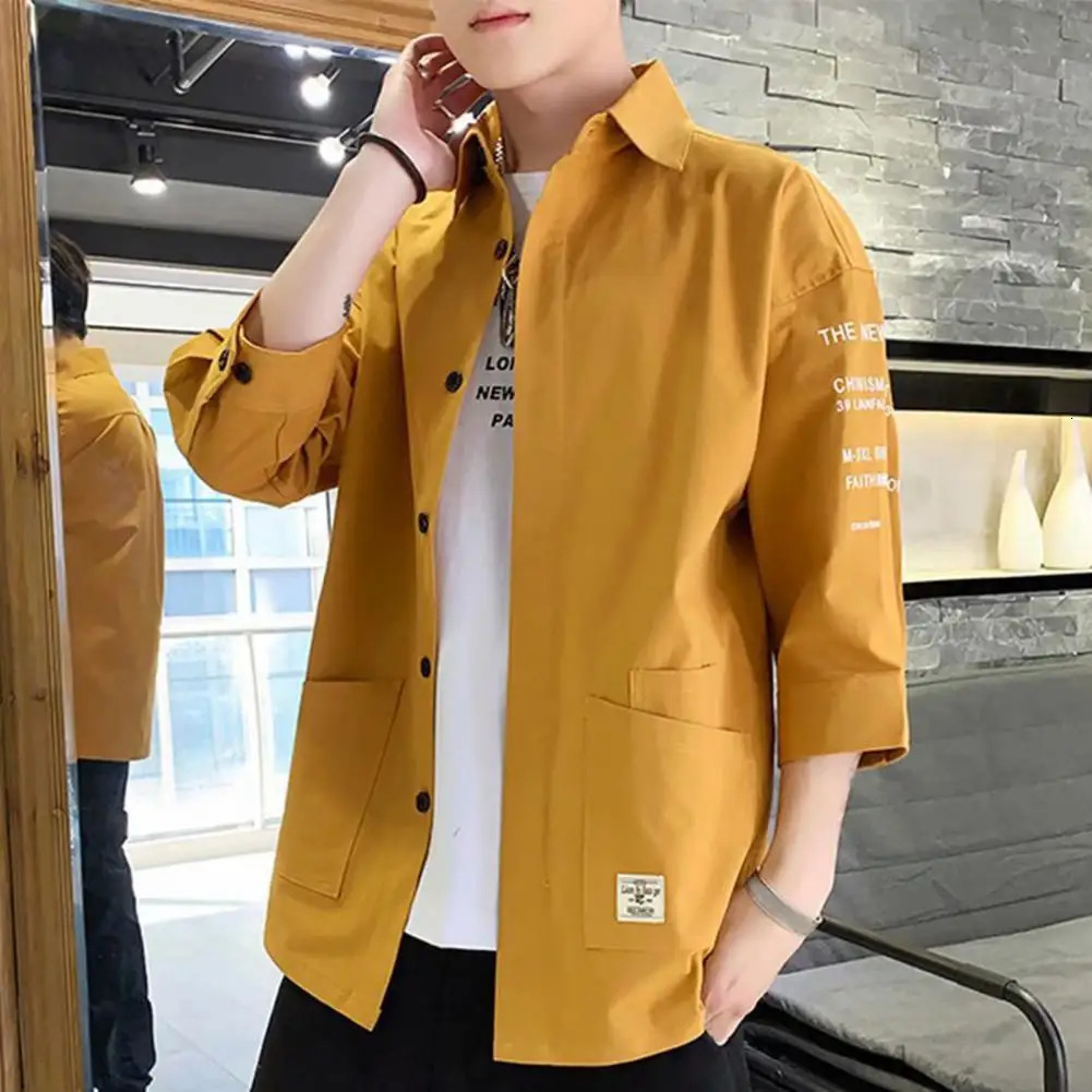 Japanese style mens cargo shirt half sleeved single breasted retro label decoration jacket casual loose cardigan 241209