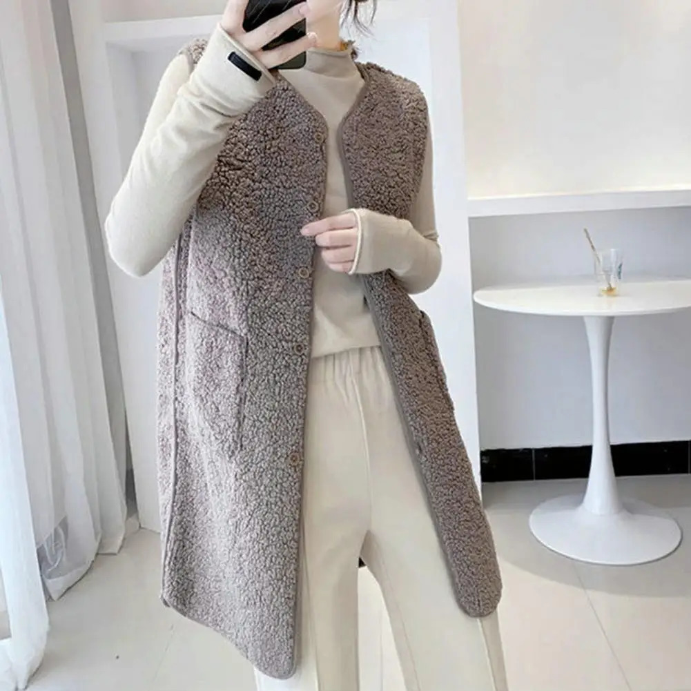 Women Vest Vests Thermal Warm Thick Fleece Spring Autumn Button Waistcoat Lamb Hair Sleeveless Jacket Winter Coat 241205