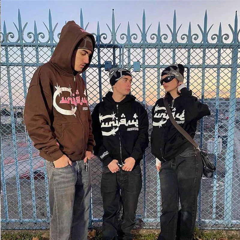 Hip-hop American High Street Cardigan Hoodies Women Y2K Casual Oversized Hooded Sweatshirt Gothic Style Loose Jacket Hoodie 241209