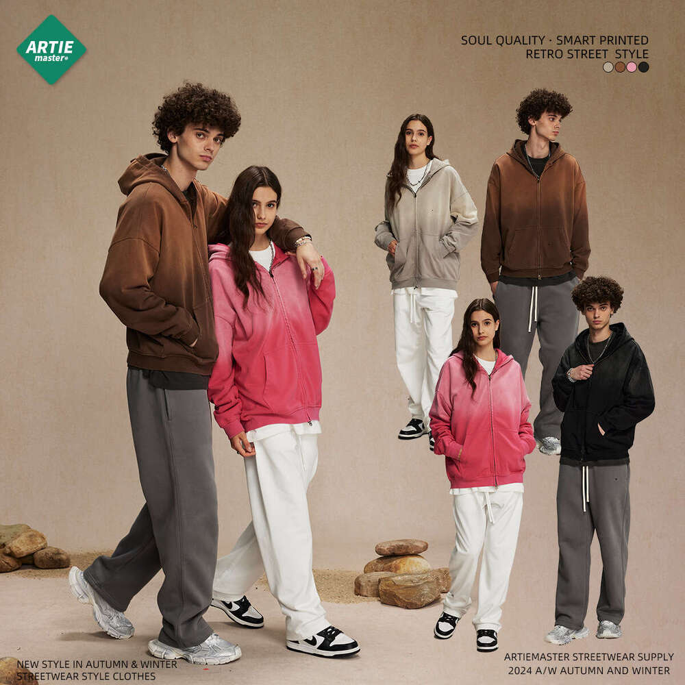 2024 Autumn/Winter Trendy Brand Spray Dyeing Used Zipper Hoodie Washed Retro Cardigan Men's and Women's Jacket