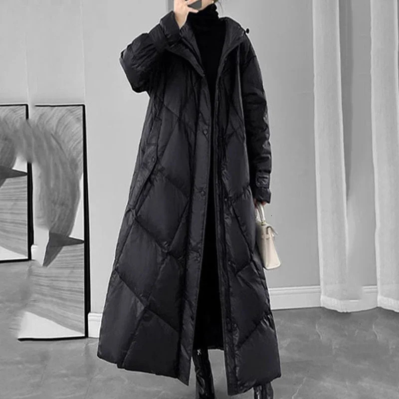2024 Winter Inflatable Jacket Womens Long Warm Down Cotton Korean Hodoid Mat Casual Coat 241212