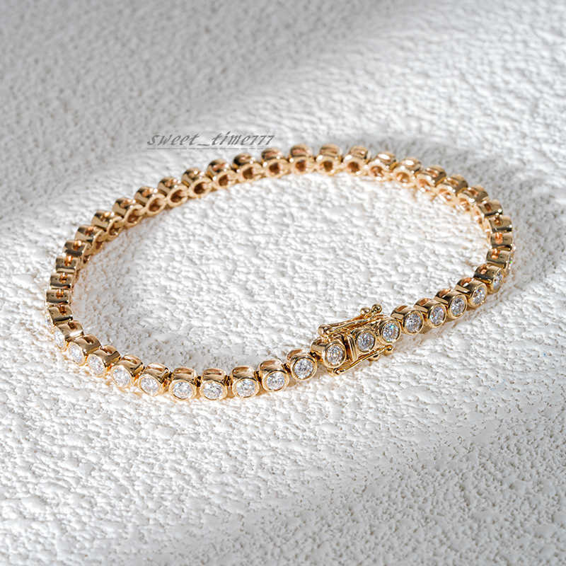 Starsgem Fine Jewelry 10K Gold Bezel Setting Tennis Bracelet With 2.5mm Round Brilliant Cut Moissanite Diamond Chain Bracelet