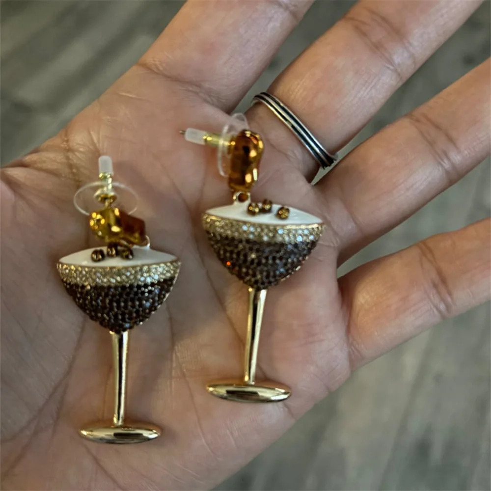 Gothic gold inlaid zircon cocktail glass earrings UNISEX Christmas celebration happy party jewelry earrings 241209