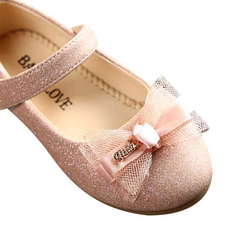 Kids Flats For Girls Shoes Toddlers Little Girl Children Dress Shoes Ballet Flats Shoes Glitter Leather With Lace Bow-knotXJ241209