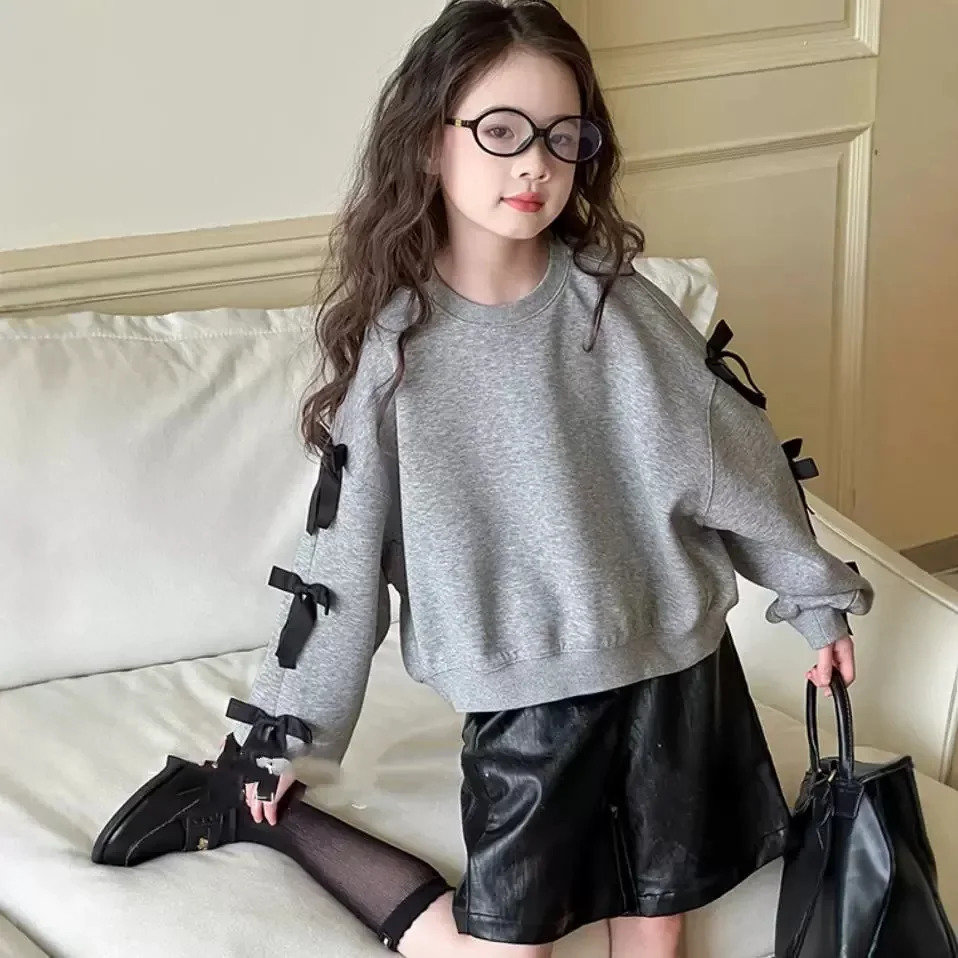 Childrens sweatshirt girls hoodie bow tie long sleeved top of the line sweatshirt girls clothing autumn and spring childrens clothing girls clothing 2