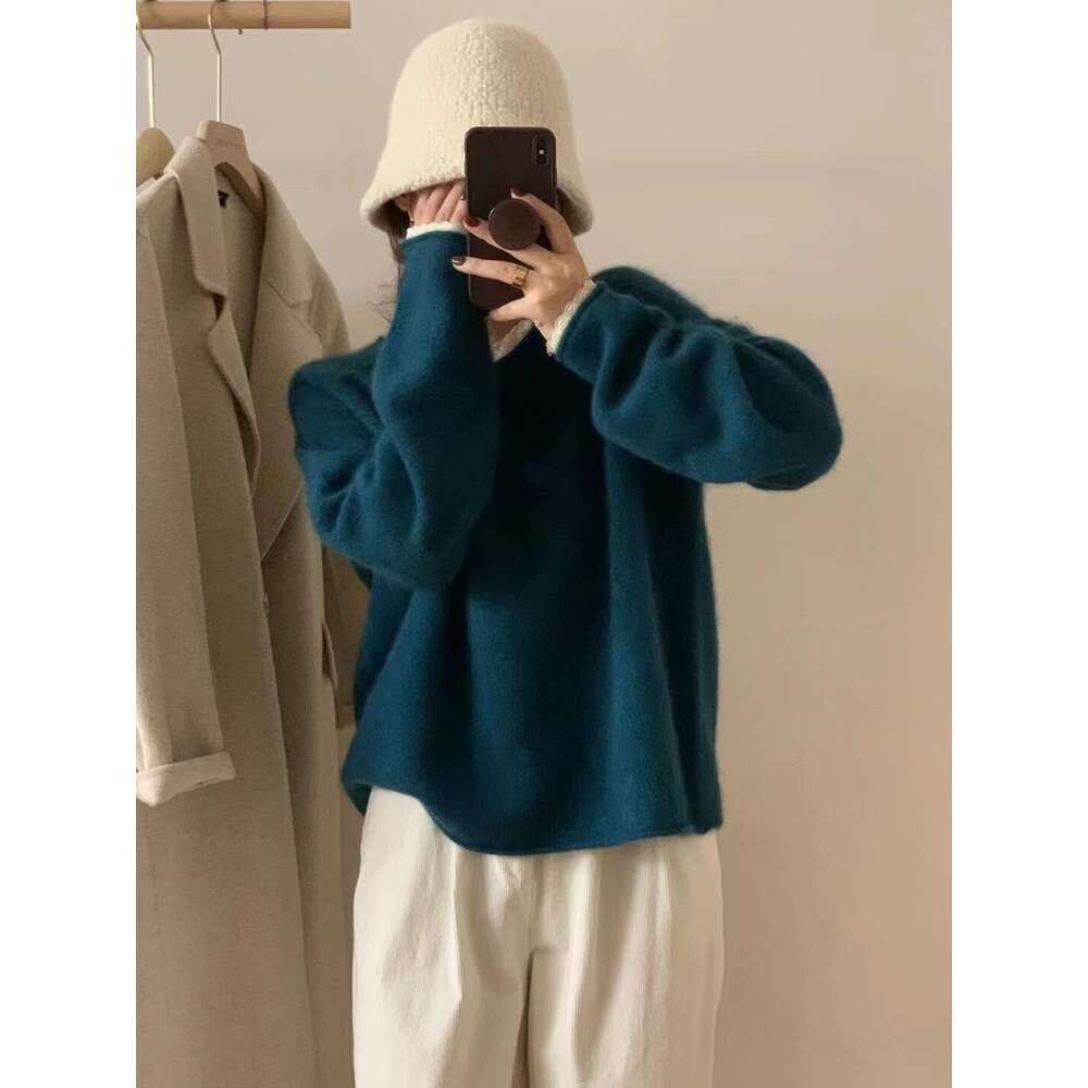 Korean fashion 2022 autumn and winter new item soft glutinous lace border raccoon fur knitted women, solid color base sweater for women