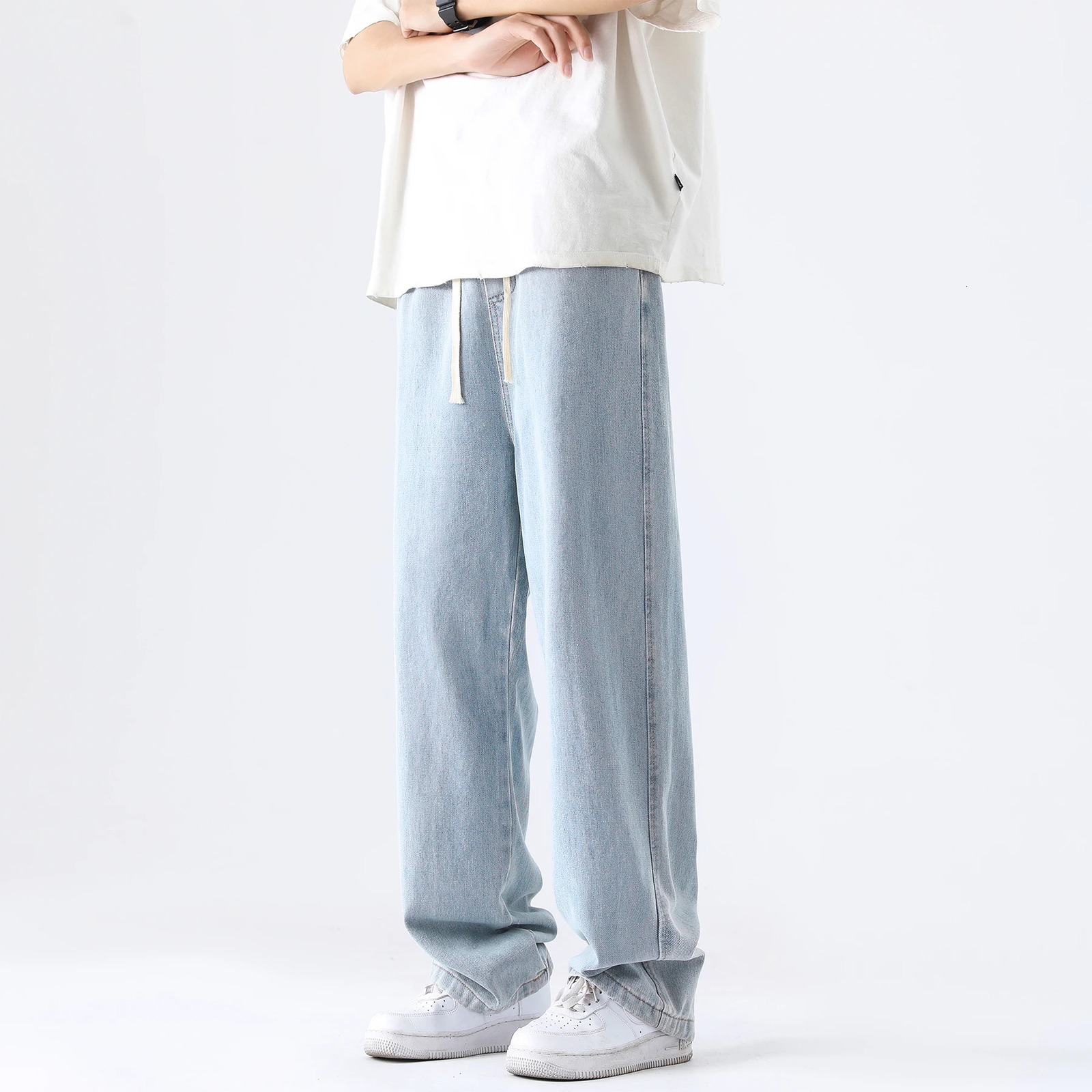 M5XL Teenage Jeans Appear Slim and Loose Fitting Casual Versatile Sportswear Pants Straight Leg Trendy 241202