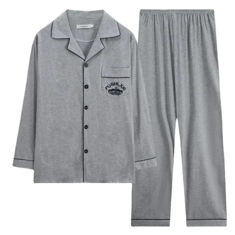 Mens pajama set long sleeved cotton top soft autumn and winter plus size casual wear mens 241209