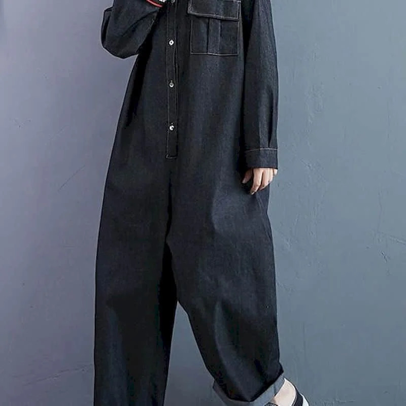 fashion denim jumpsuit womens blue long sleeved Playsuits high waisted plus size top casual onepiece clothing 241209