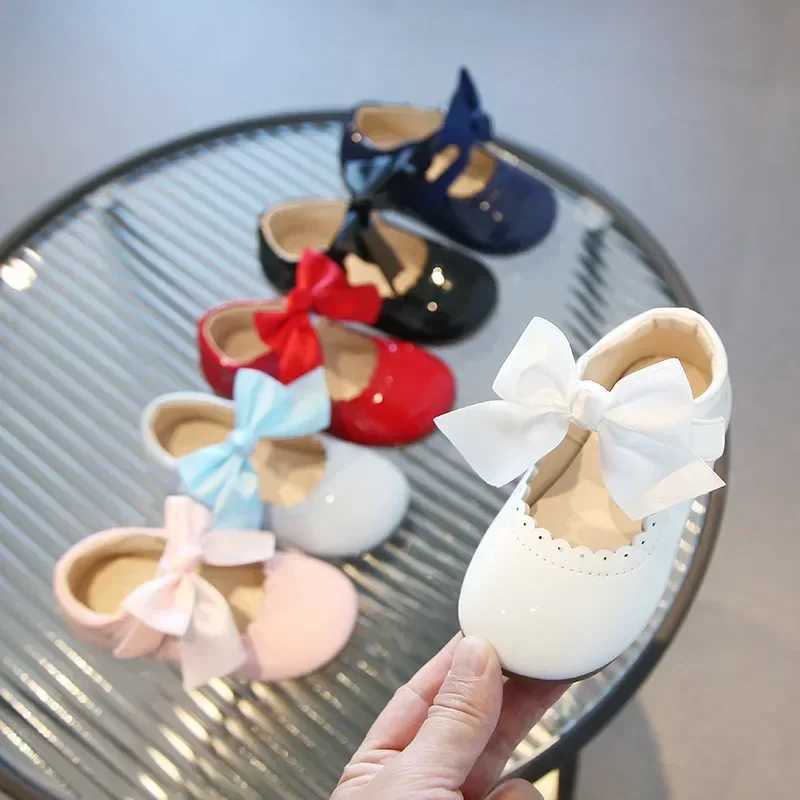 Children Flats Girls Shoes All Seasons Kids Ballet Dance Shoes Cute Bow-knot Baby Toddler Girl Soft PU Leather Shoes Size 15-30XJ241209