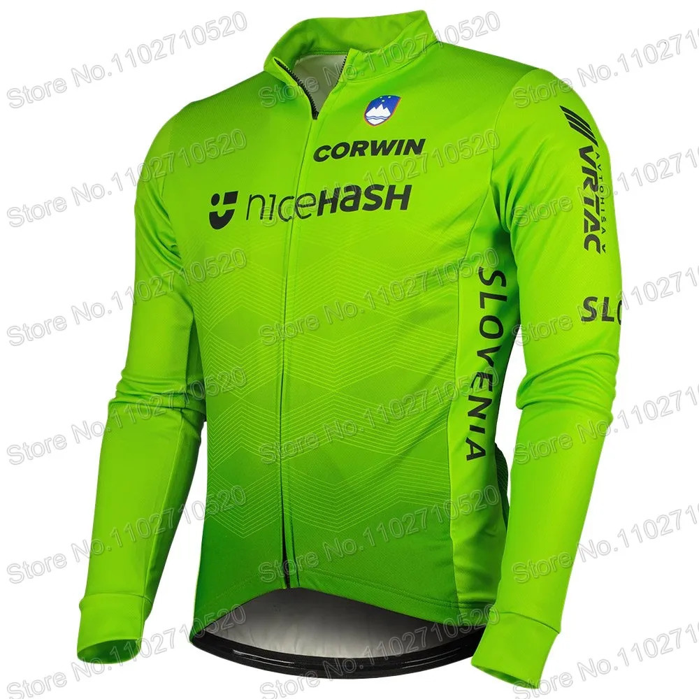 Slovenia national team cycling jersey set mens long sleeved winter green clothing set MTB cycling pants bib Ropa Ciclismo 241209