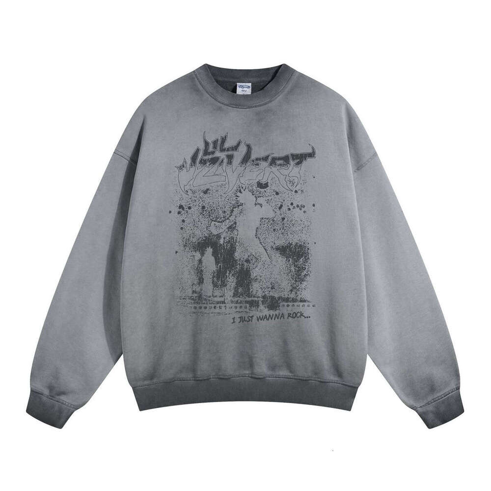 2024 Autumn New Product: Anti Bottom Stir Fry Color Old White Ink Digital Direct Spray Printed Round Neck Men's Sweatshirt