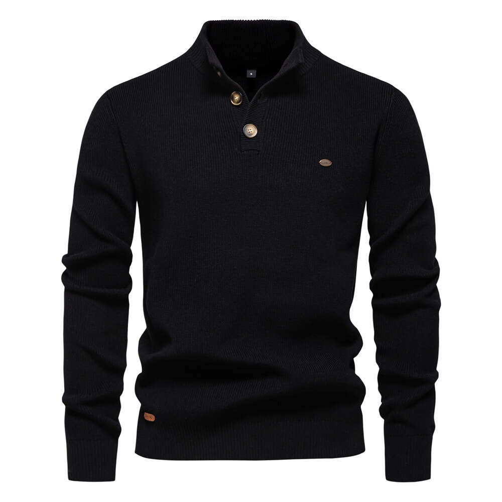 2024 autumn and winter new stand up collar men's high-quality business solid color casual knit sweater