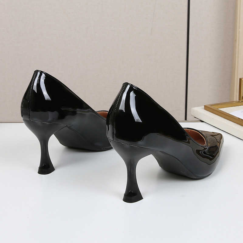 Heels red bottomed shoes Black high for womens professional slim heels pointed formal wear versatile spring and autumn new style patent leather soft s