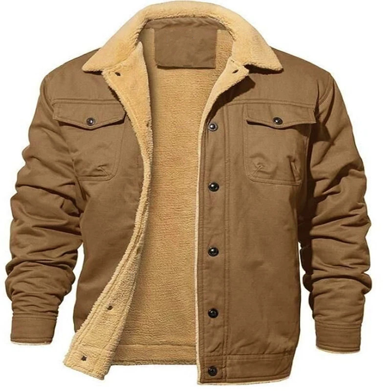 2025 Mens Winter Casual Fleece Jacket Solid color Warm Nonelastic Lapel Button jacket suitable for daily commuting outdoor 241209
