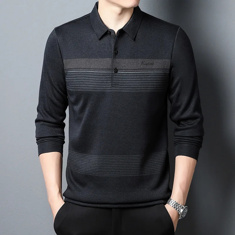 2023 Autumn and Winter Polo Shirt Business Casual Fit Long Sleeve Tshirt Men T Shirts Camisas 241202