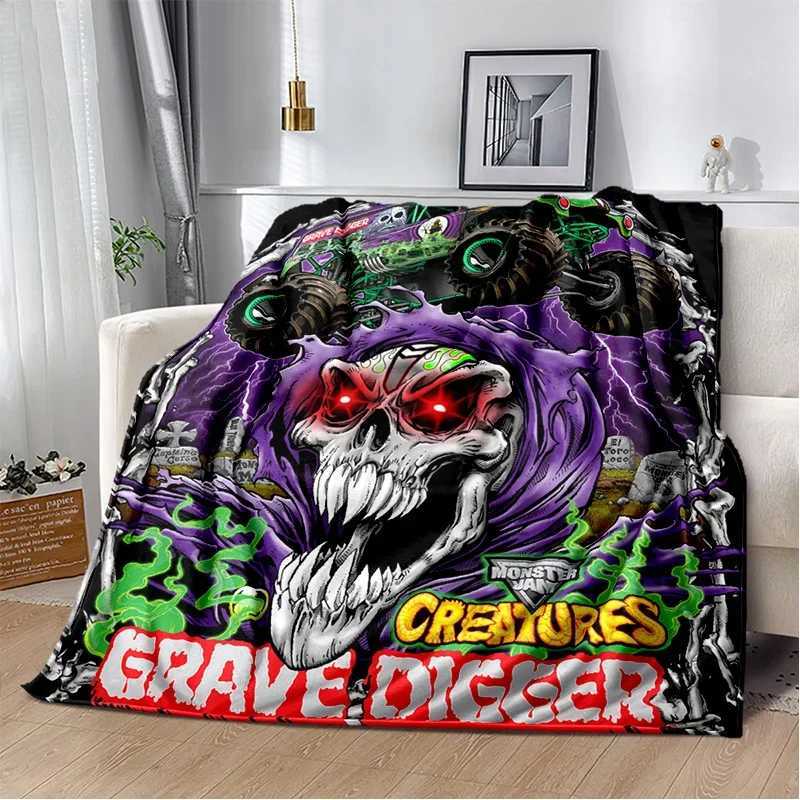 3D Monster Jam Monster Truck Cartoon BlanketSoft Throw Blanket for Home Bedroom Bed Sofa Picnic Travel Office Cover Blanket KidXJ241210