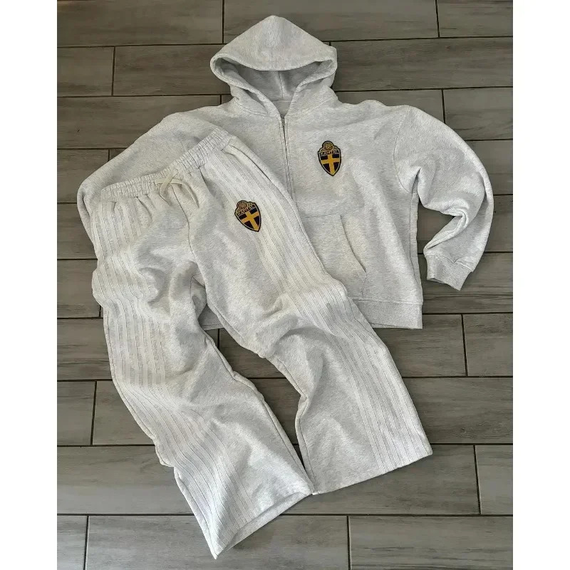 Y2k Fashion Men Sweatshirt Suit Clothing Summer Autumn Basketball Casual Sportswear Hooded Sweatpants 241209