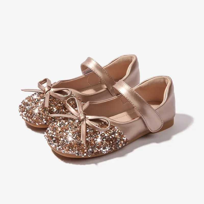 New Girl Shoe Fashion Crystal Princess Shoe Versatile Sweet Kid Shoes Exquisite Elegant Flat Shoe Soft Sole Comfort Single ShoesXJ241209