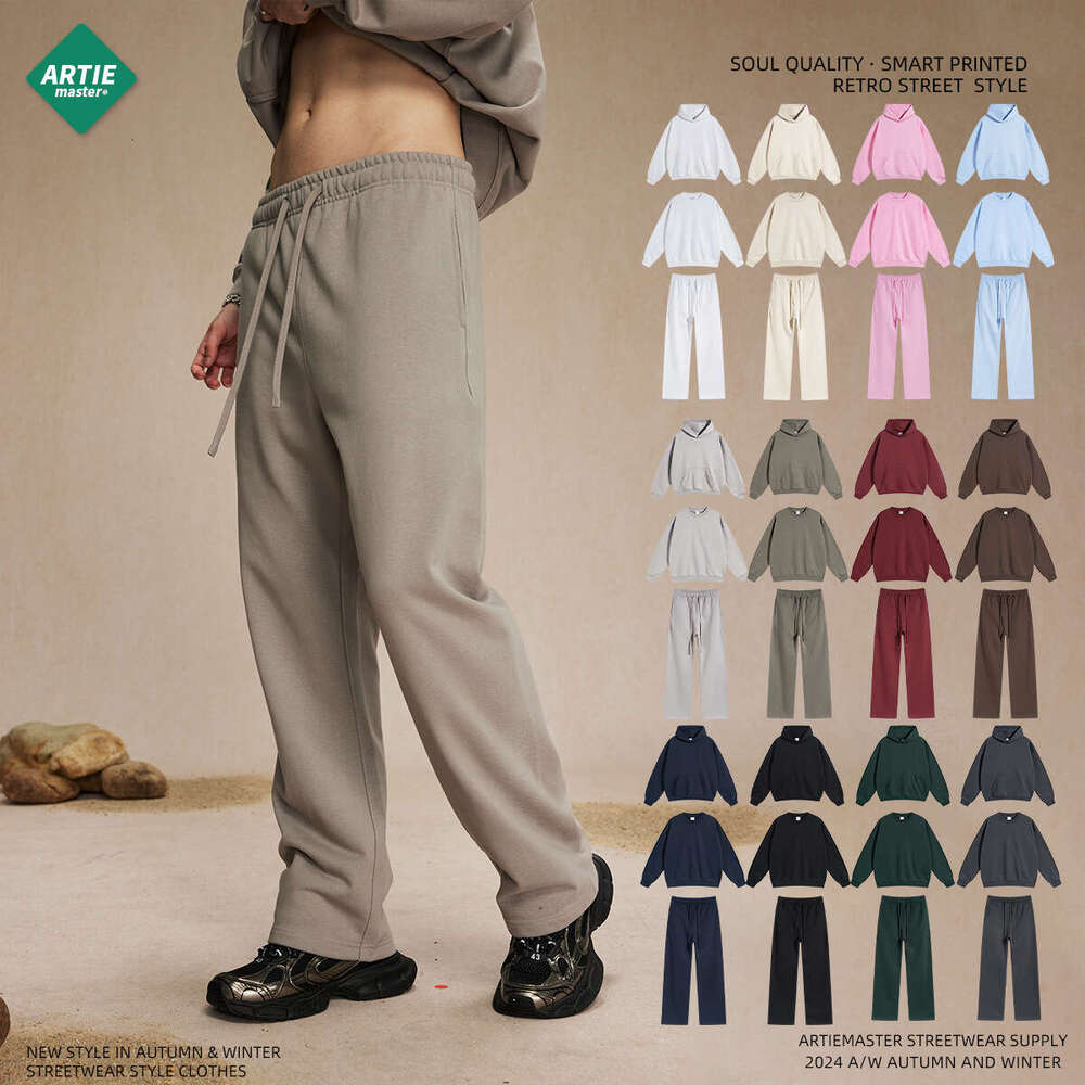 2024 Autumn/Winter New 430g Casual Oversize Loose High Street Ins Round Neck Hooded Pants Set