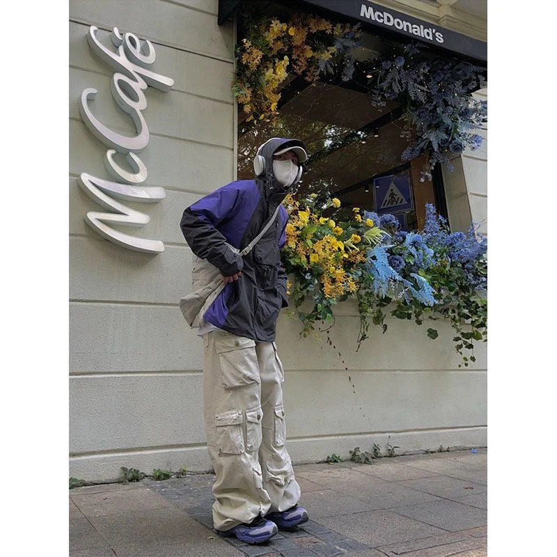 Street White Multi-pocket Overalls Mens Harajuku Style Loose Casual Trousers Straight Mopping Pants Autumn 241209
