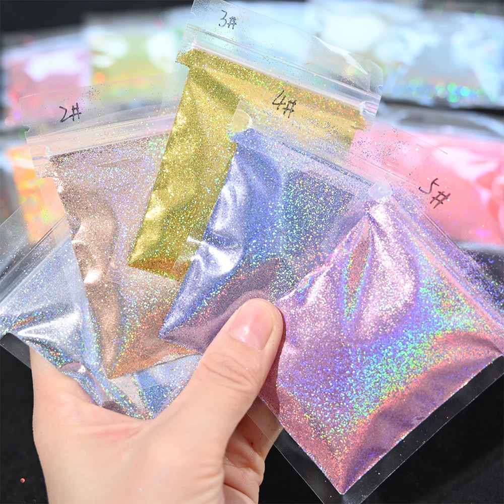 Laser Holographic Rainbow Nail Glitter 0.2MM Sparkly Nails Glitter Powder 10G5G Glitter Dust DIY Nail Art Decoration 241209