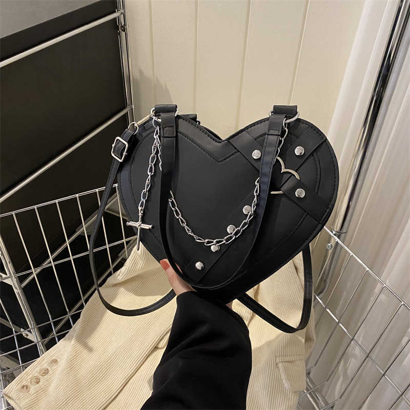 Peach Heart Rivet New Trendy Fashion Personality Spicy Girl Chain Handheld Cross Shoulder Underarm Love Bag for Women